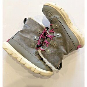 Sorel Explorer Waterproof Faux Fur Gray Winter Boots Youth Girls 3